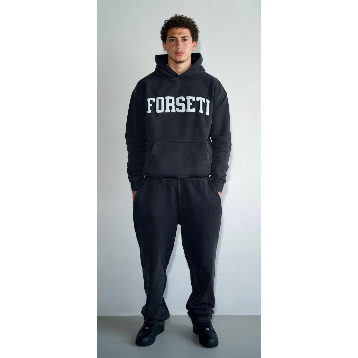 Varsity Washed Black Heavyweight Puff Hoodie