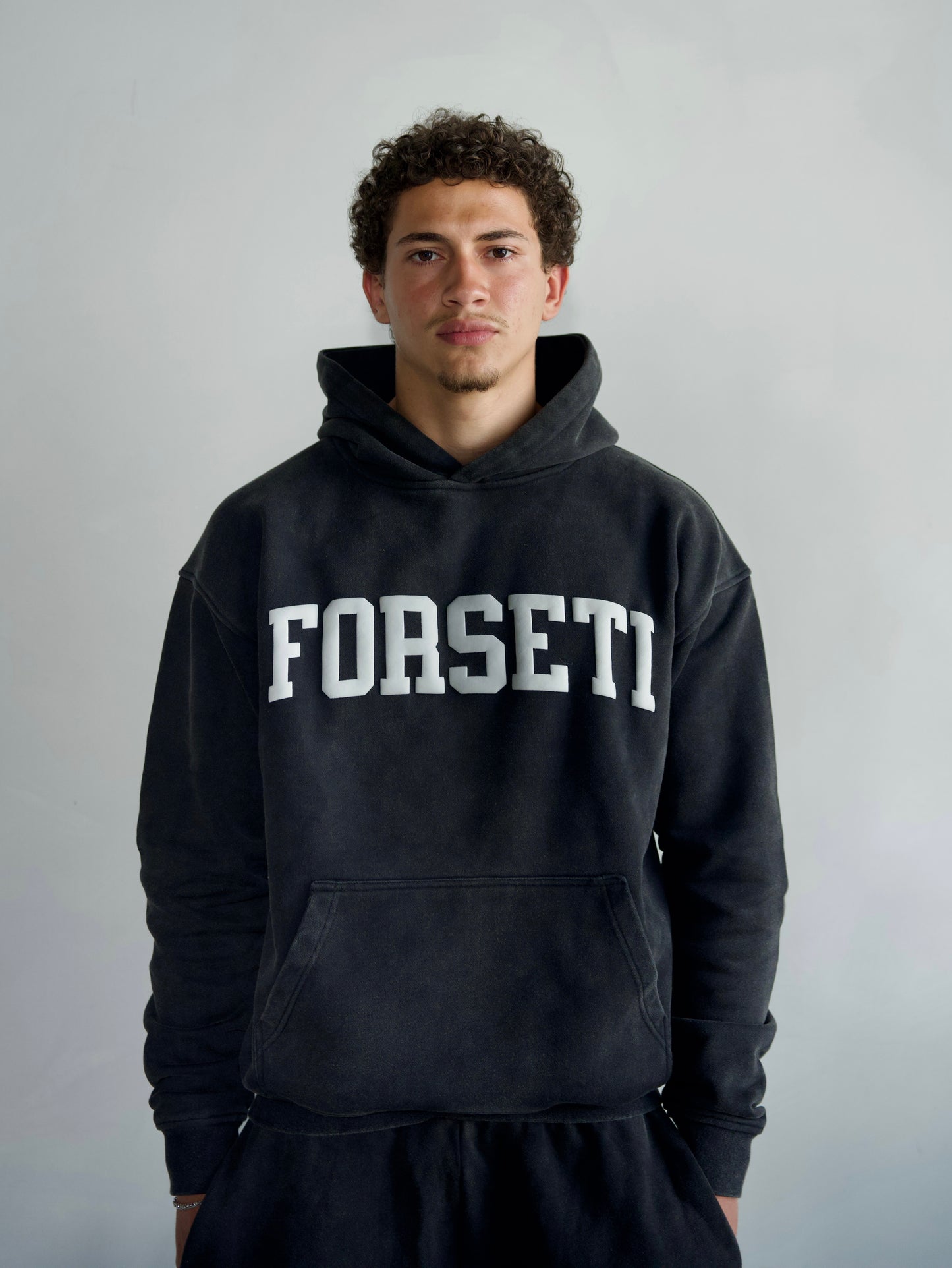 Varsity Washed Black Heavyweight Puff Hoodie